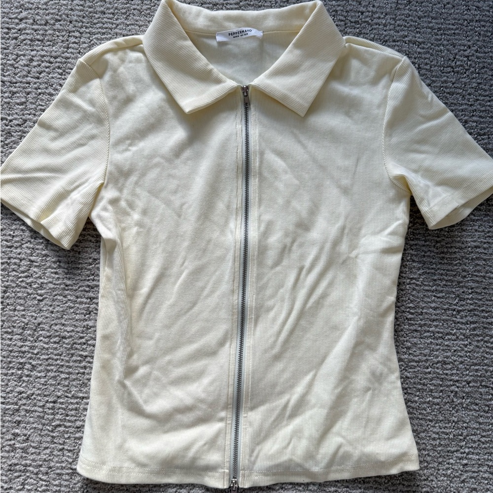 Peppermayo pastel yellow Ribbed Zip Polo
